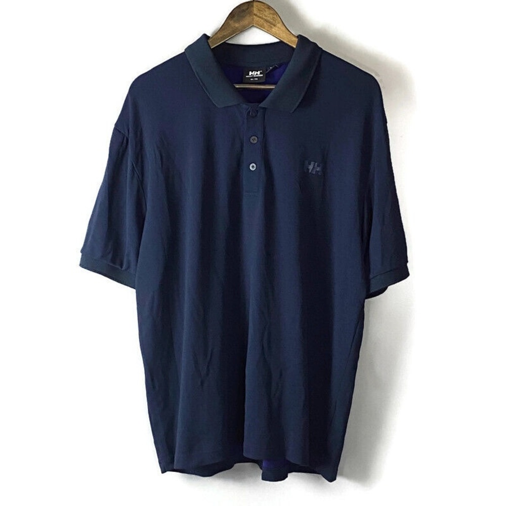HELLY HANSEN Mens Navy Blue Polo Short Sleeve Shirt Size XL Golf Sailing Lifa